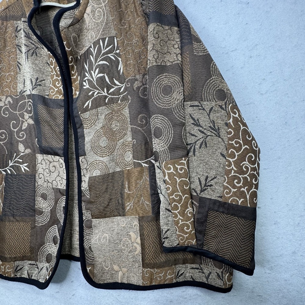 Serengeti Womens Plus Size 2X Open Front Blazer Brown Earthy Boho Patchwork‎ - Picture 7 of 11